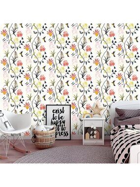 peel and Stick Wallpaper Flowers Birds Removable Wallpaper 17.7inchx196.8inch